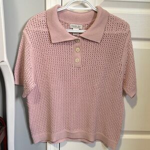 Rachel Zoe Pink Knit Button Down Shirt